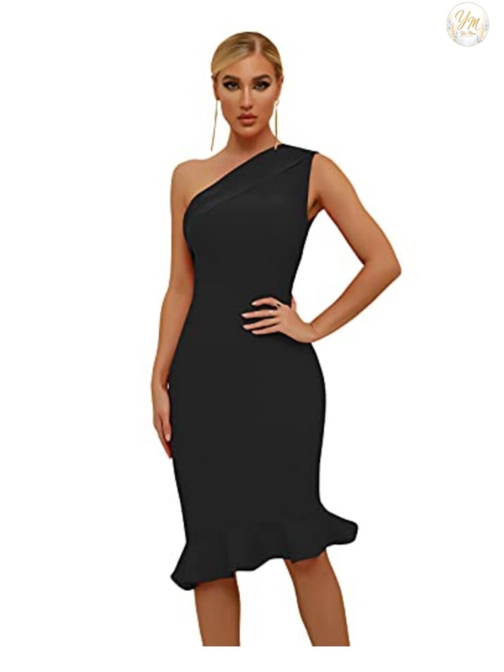 Sexy One Shoulder Bodycon Mermaid Bandage Midi Dress Sleeveless